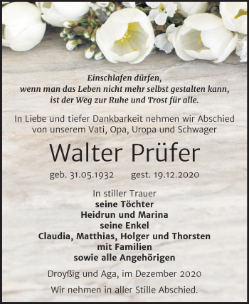 Traueranzeige von Walter Prüfer von Mitteldeutsche Zeitung Zeitz