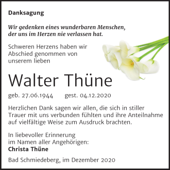 Traueranzeige von Walter Thüne von Mitteldeutsche Zeitung Wittenberg