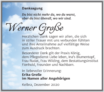 Traueranzeige von Werner Große von Mitteldeutsche Zeitung Sangerhausen