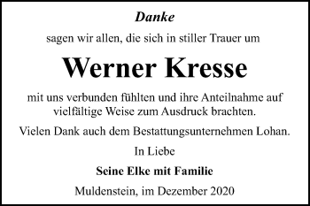 Traueranzeige von Werner Kresse von Mitteldeutsche Zeitung Bitterfeld