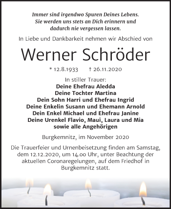 Traueranzeige von Werner Schröder von Wochenspiegel Bitterfeld