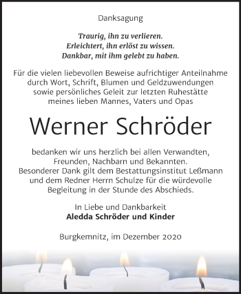 Traueranzeige von Werner Schröder von Mitteldeutsche Zeitung Bitterfeld