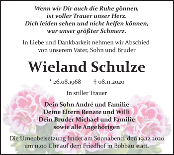 Traueranzeige von Wieland Schulze von Wochenspiegel Bitterfeld