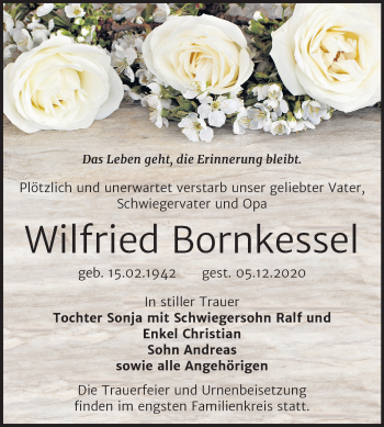 Traueranzeige von Wilfried Bornkessel von Mitteldeutsche Zeitung Sangerhausen