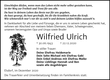 Traueranzeige von Wilfried Ulrich von Mitteldeutsche Zeitung Köthen