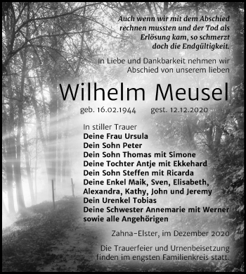 Traueranzeige von Wilhelm Meusel von Mitteldeutsche Zeitung Wittenberg