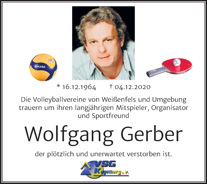  Traueranzeige für Wolfgang Gerber vom 12.12.2020 aus Mitteldeutsche Zeitung Weißenfels
