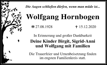 Traueranzeige von Wolfgang Hornbogen von Mitteldeutsche Zeitung Dessau-Roßlau