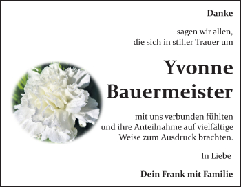 Traueranzeige von Yvonne Bauermeister von Wochenspiegel Bitterfeld