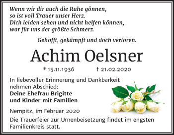 Traueranzeige von Achim Oelsner von Mitteldeutsche Zeitung Merseburg/Querfurt