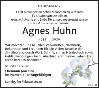 Traueranzeige von Agnes Huhn von Super Sonntag Zeitz