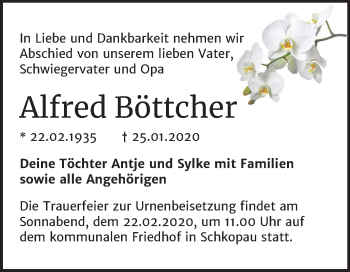 Traueranzeige von Alfred Böttcher von Mitteldeutsche Zeitung Merseburg/Querfurt