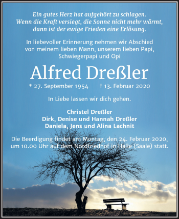 Traueranzeige von Alfred Dreßler von Mitteldeutsche Zeitung Halle/Saalkreis