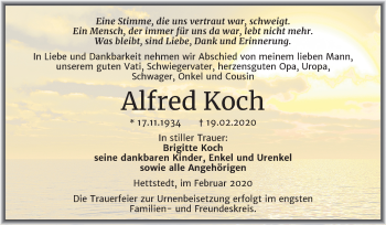 Traueranzeige von Alfred Koch von Wochenspiegel Mansfelder Land
