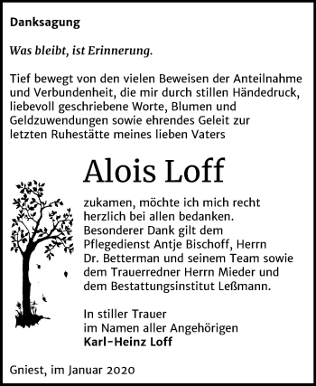 Traueranzeige von Alois Loff von Super Sonntag Wittenberg
