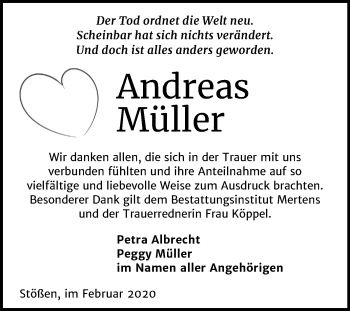 Traueranzeige von Andreas Müller von Wochenspiegel Naumburg/Nebra