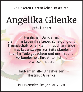Traueranzeige von Angelika Glienke von Mitteldeutsche Zeitung Wittenberg