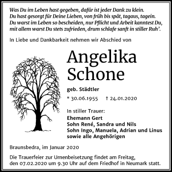 Traueranzeige von Angelika Schone von Super Sonntag Merseburg/Querfurt