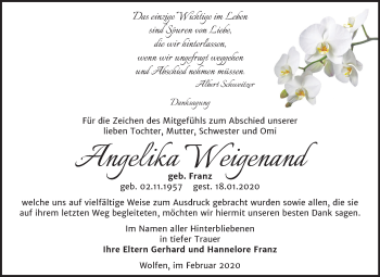 Traueranzeige von Angelika Weigenand von Wochenspiegel Bitterfeld