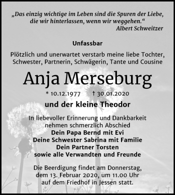 Traueranzeige von Anja Merseburg von Mitteldeutsche Zeitung Wittenberg