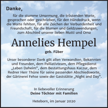 Traueranzeige von Annelies Hempel von Super Sonntag Quedlinburg
