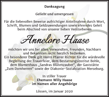 Traueranzeige von Annelore Haase von Super Sonntag Merseburg/Querfurt