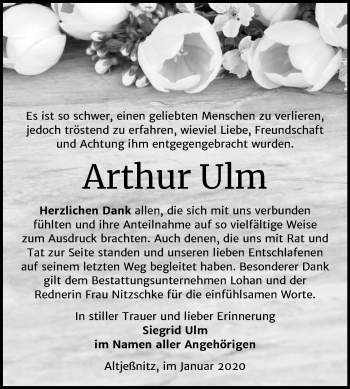 Traueranzeige von Arthur Ulm von Mitteldeutsche Zeitung Bitterfeld