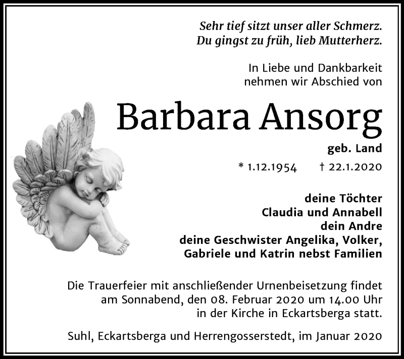  Traueranzeige für Barbara Ansorg vom 05.02.2020 aus Wochenspiegel Naumburg/Nebra