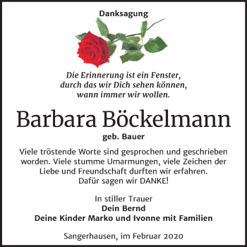Traueranzeige von Barbara Böckelmann von Super Sonntag Sangerhausen