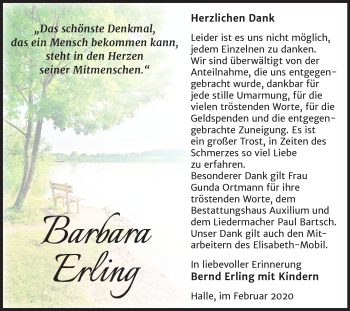 Traueranzeige von Barbara Erling von Mitteldeutsche Zeitung Halle/Saalkreis