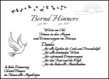 Traueranzeige von Bernd Hinners von Mitteldeutsche Zeitung Wittenberg