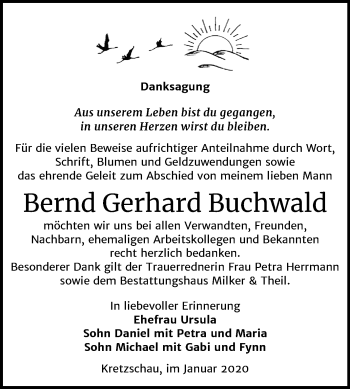 Traueranzeige von Bernd Gerhard Buchwald von Super Sonntag Zeitz