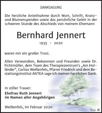 Traueranzeige von Bernhard Jennert von Mitteldeutsche Zeitung Weißenfels