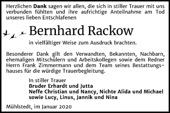 Traueranzeige von Bernhard Rackow von Mitteldeutsche Zeitung Dessau-Roßlau