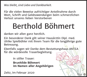 Traueranzeige von Berthold Böhmert von Super Sonntag Zeitz