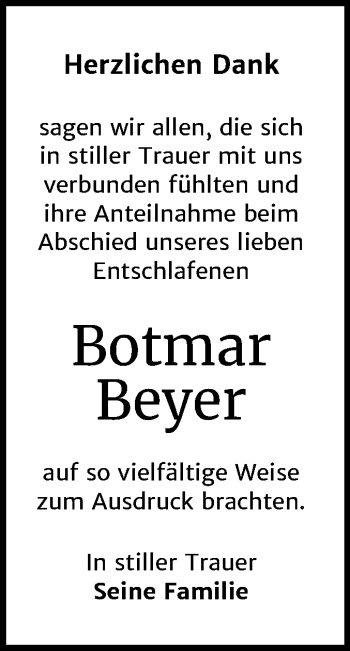Traueranzeige von Botmar Beyer von Super Sonntag Wittenberg