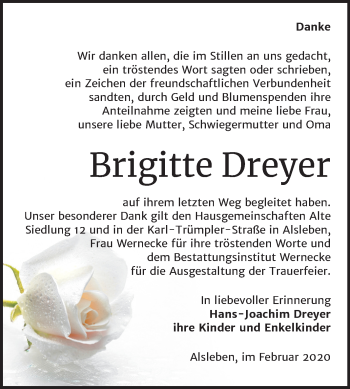 Traueranzeige von Brigitte Dreyer von Super Sonntag Bernburg