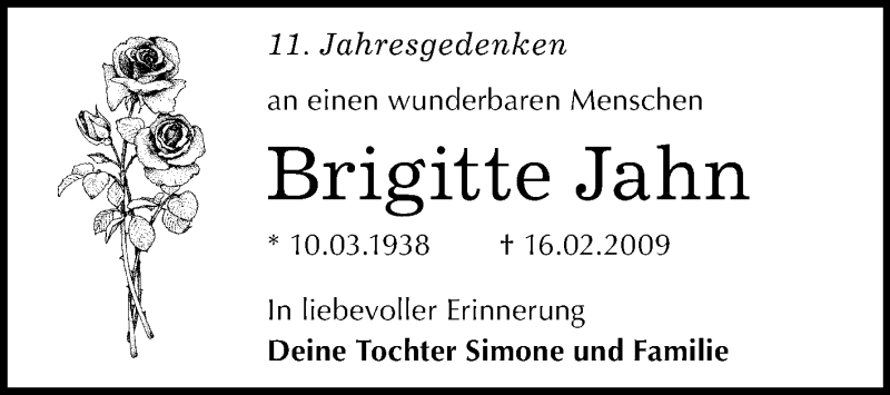  Traueranzeige für Brigitte Jahn vom 15.02.2020 aus Mitteldeutsche Zeitung Halle/Saalkreis