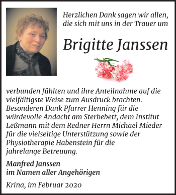 Traueranzeige von Brigitte Janssen von Mitteldeutsche Zeitung Bitterfeld