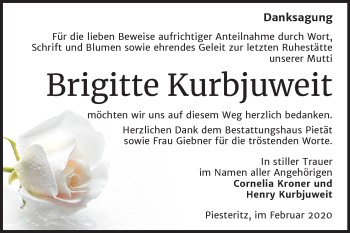 Traueranzeige von Brigitte Kurbjuweit von Mitteldeutsche Zeitung Wittenberg