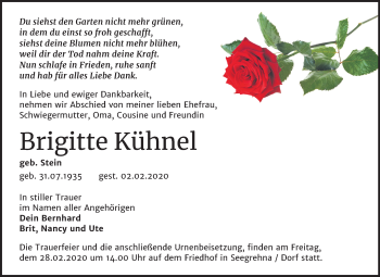 Traueranzeige von Brigitte Kühnel von Mitteldeutsche Zeitung Wittenberg