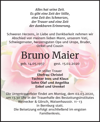 Traueranzeige von Bruno Maier von Mitteldeutsche Zeitung Bernburg