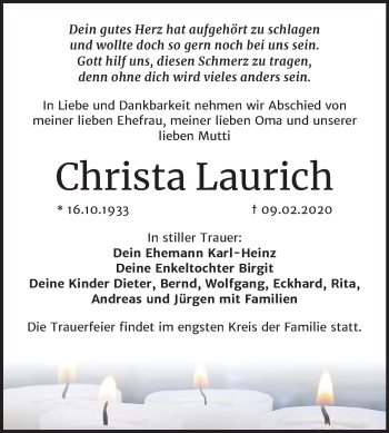 Traueranzeige von Christa Laurich von Super Sonntag Dessau-Roßlau