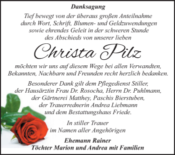 Traueranzeige von Christa Pilz von Mitteldeutsche Zeitung Dessau-Roßlau