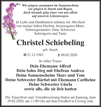 Traueranzeige von Christel Schiebeling von Mitteldeutsche Zeitung Wittenberg