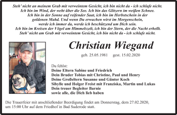 Traueranzeige von Christian Wiegand von Super Sonntag Quedlinburg