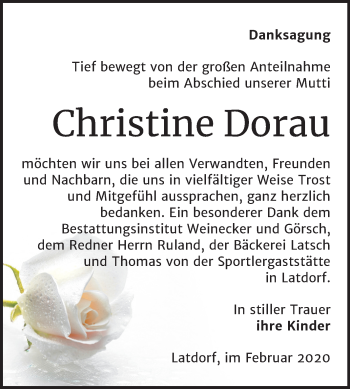 Traueranzeige von Christine Dorau von Mitteldeutsche Zeitung Bernburg