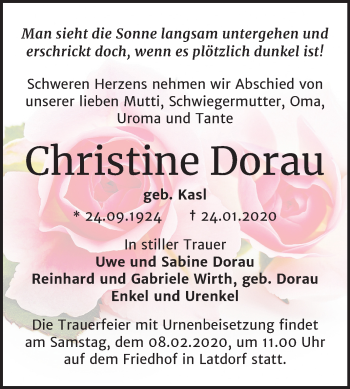 Traueranzeige von Christine Dorau von Super Sonntag Bernburg