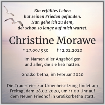 Traueranzeige von Christine Morawe von Mitteldeutsche Zeitung Weißenfels