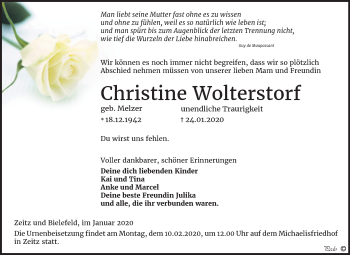 Traueranzeige von Christine Wolterstorf von Super Sonntag Zeitz